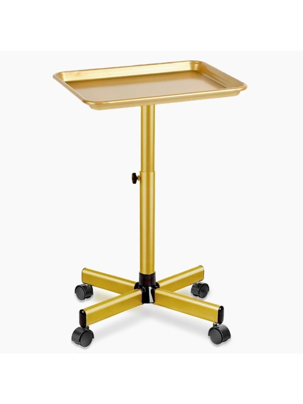 Height Adjustable Gold Rolling Tray Cart on Wheels for Tattoo & Dental Use